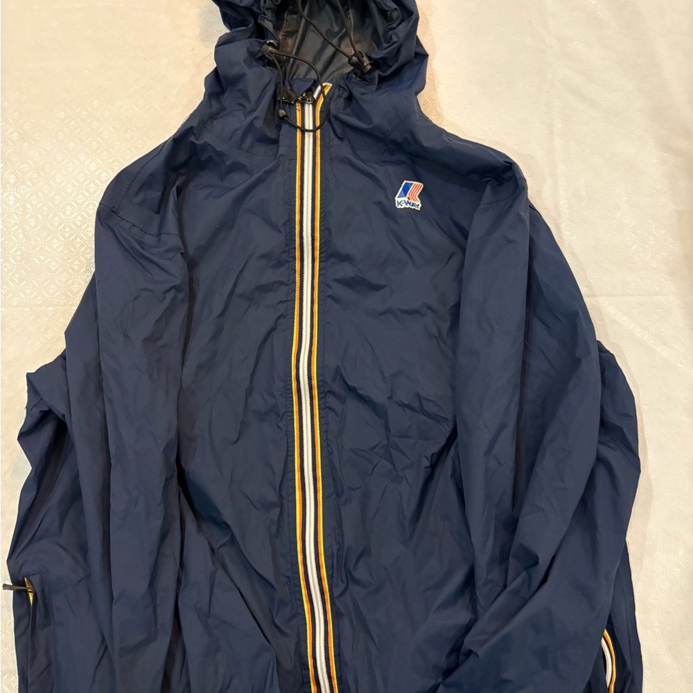 K-Way Men's Dark Blue Windbreaker with Yellow Accents